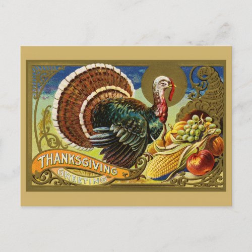 Vintage Thanksgiving Greetings Turkey Postcard