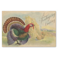 Vintage Thanksgiving Greetings Turkey Rustic Tissue Paper