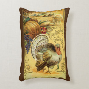 Vintage Thanksgiving Greetings with Turkey Accent Pillow