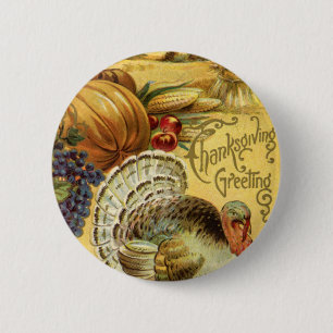 Vintage Thanksgiving Greetings with Turkey Button