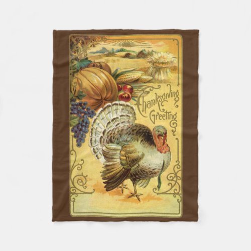 Vintage Thanksgiving Greetings with Turkey Fleece Blanket