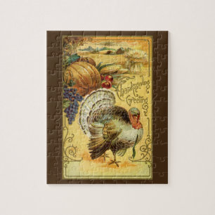 Vintage Thanksgiving Greetings with Turkey Jigsaw Puzzle