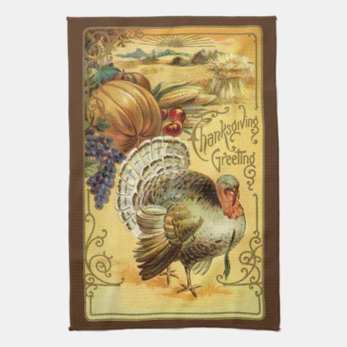 Vintage Thanksgiving Greetings with Turkey Kitchen Towel