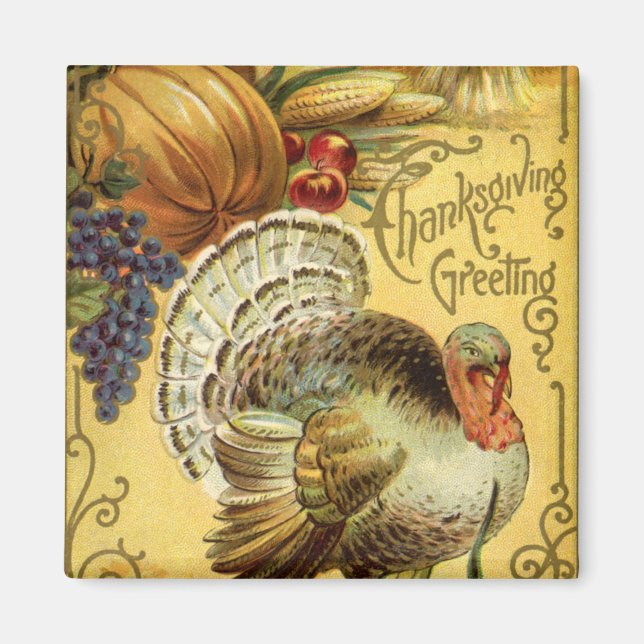 Vintage Thanksgiving Greetings with Turkey Magnet (Front)