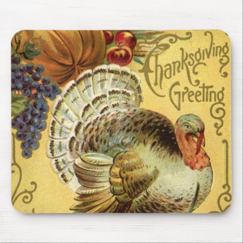 Vintage Thanksgiving Greetings with Turkey Mouse Pad