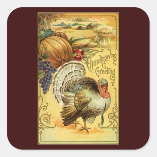 Vintage Thanksgiving Greetings with Turkey Square Sticker