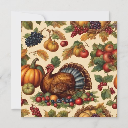 Vintage Thanksgiving Harvest and Turkey  Holiday Card