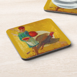 Vintage Thanksgiving Harvest Illustration Coaster