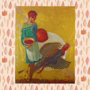 Vintage Thanksgiving Harvest Illustration Napkin