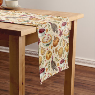 Vintage Thanksgiving Harvest Pattern Rustic Fall Short Table Runner