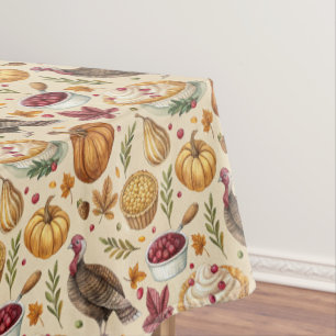 Vintage Thanksgiving Harvest Pattern Rustic Fall Tablecloth