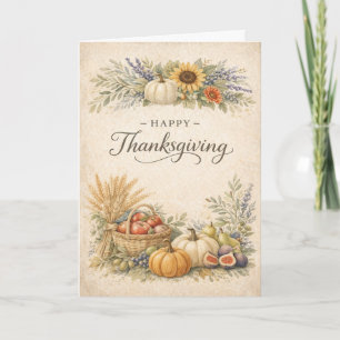 Vintage Thanksgiving Harvest Pumpkin Illustration Card