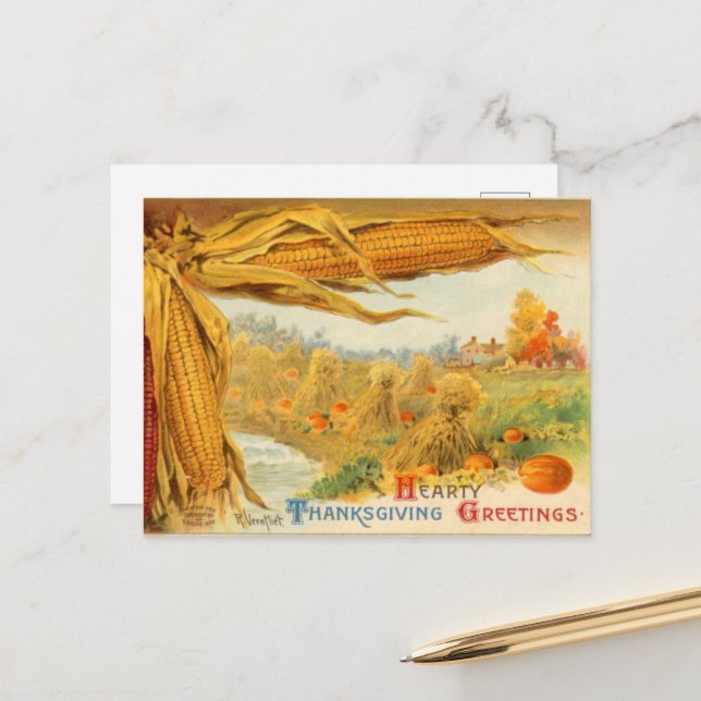 vintage Thanksgiving Holiday scene  Postcard (Front/Back In Situ)