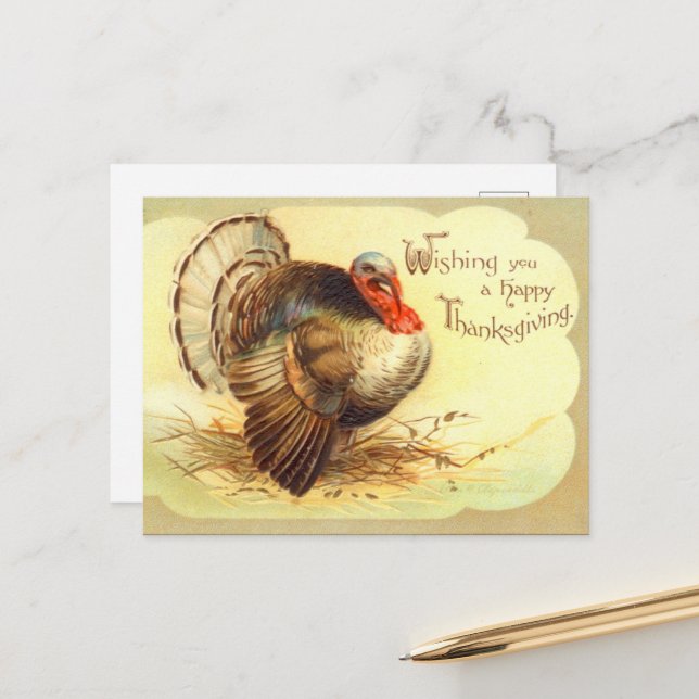 vintage Thanksgiving Holiday scene Postcard (Front/Back In Situ)