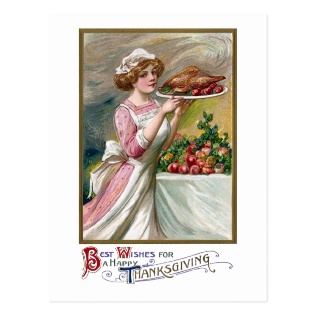 Vintage Thanksgiving Hostess With Turkey Dinner Postcard