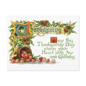 Vintage Thanksgiving Illuminated Greeting Holiday Postcard