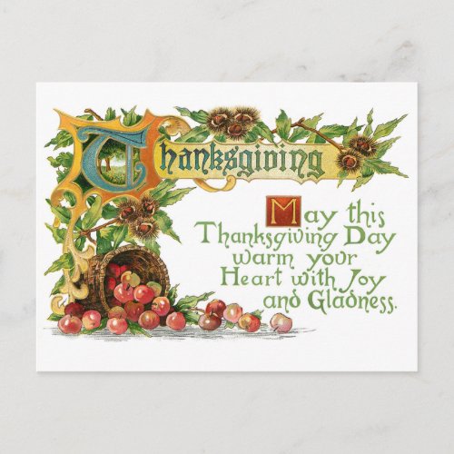 Vintage Thanksgiving Illuminated Greeting Holiday Postcard