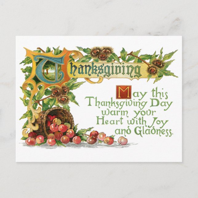 Vintage Thanksgiving Illuminated Greeting Holiday Postcard (Front)
