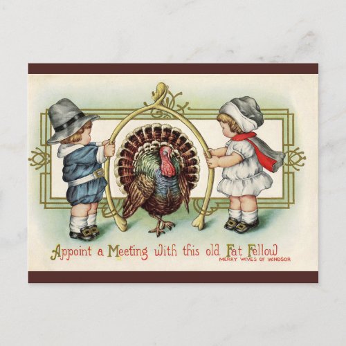 Vintage Thanksgiving Kids Turkey Wishbone Postcard