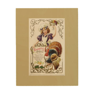Vintage Thanksgiving Menu and Girl Wood Wall Art