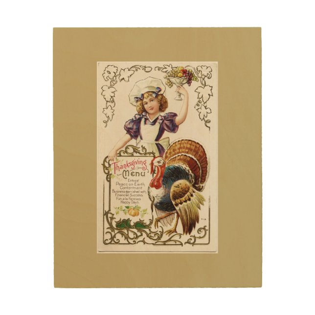 Vintage Thanksgiving Menu and Girl Wood Wall Art (Front)