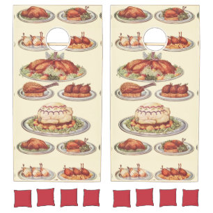 Vintage Thanksgiving Menu Turkey Traditional Dish Cornhole Set