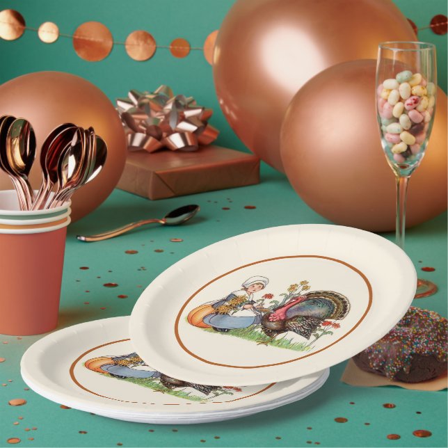 Vintage Thanksgiving Paper Plates (Multi)