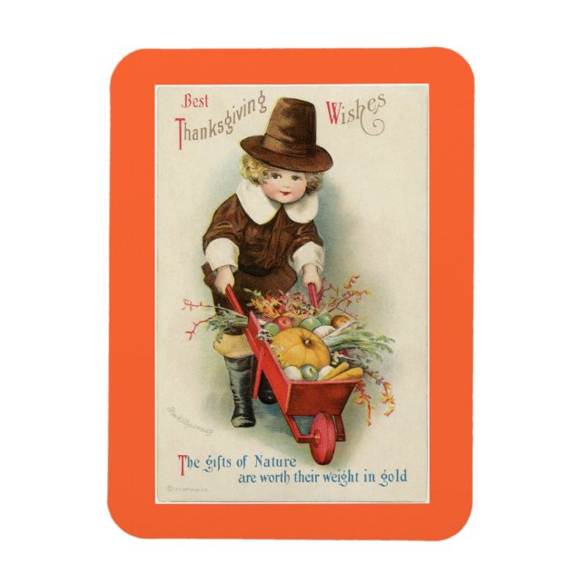 Vintage Thanksgiving Pilgrim Magnet (Vertical)