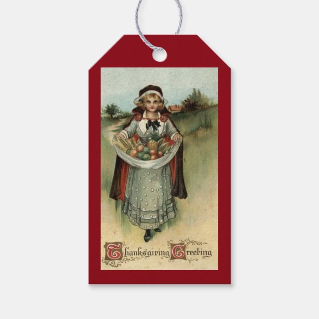 Vintage Thanksgiving Pilgrim Woman Gift Tags (Front)