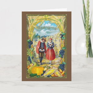 Vintage - Thanksgiving Pilgrims & Harvest, Holiday Card