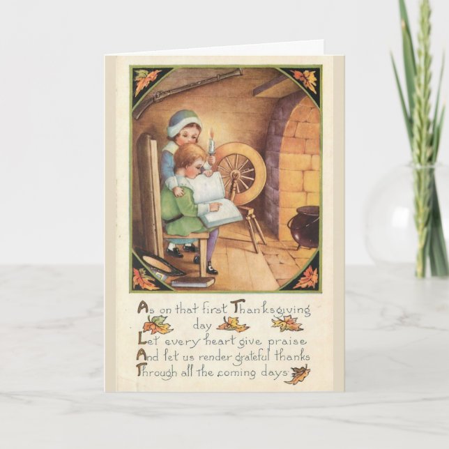 Vintage - Thanksgiving Praise and Thanks, Holiday Card (Front)