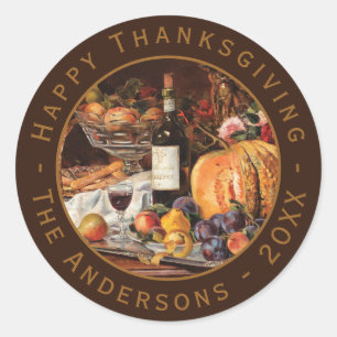 Vintage Thanksgiving Pumpkin Autumn Fruits Wine Classic Round Sticker