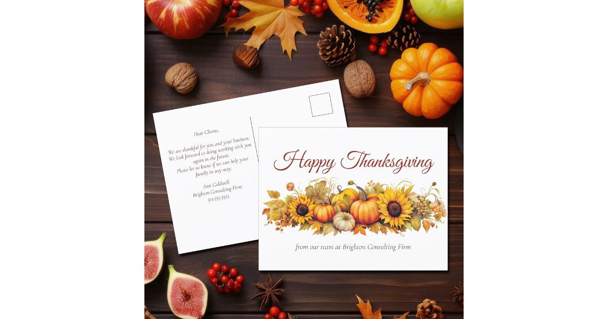 Vintage Thanksgiving Pumpkins Custom Company Holiday Postcard | Zazzle