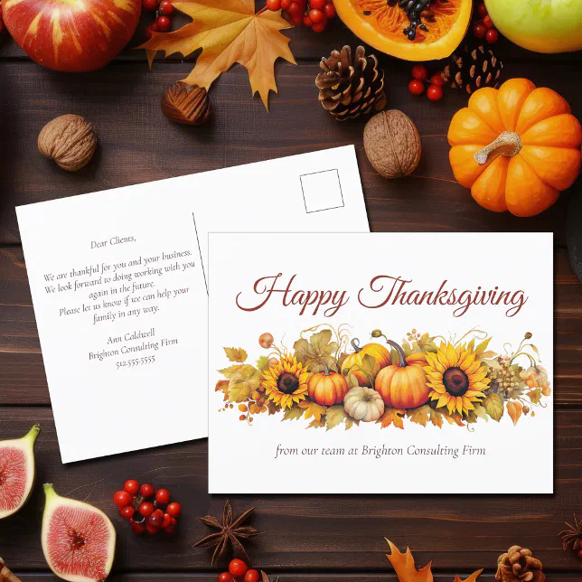 Vintage Thanksgiving Pumpkins Custom Company Holiday Postcard | Zazzle
