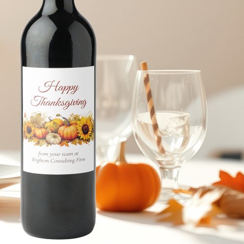 Vintage Thanksgiving Pumpkins Custom Company Party Wine Label