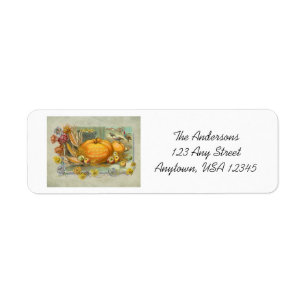 Vintage Thanksgiving Pumpkins, Fruit and Flowers Label