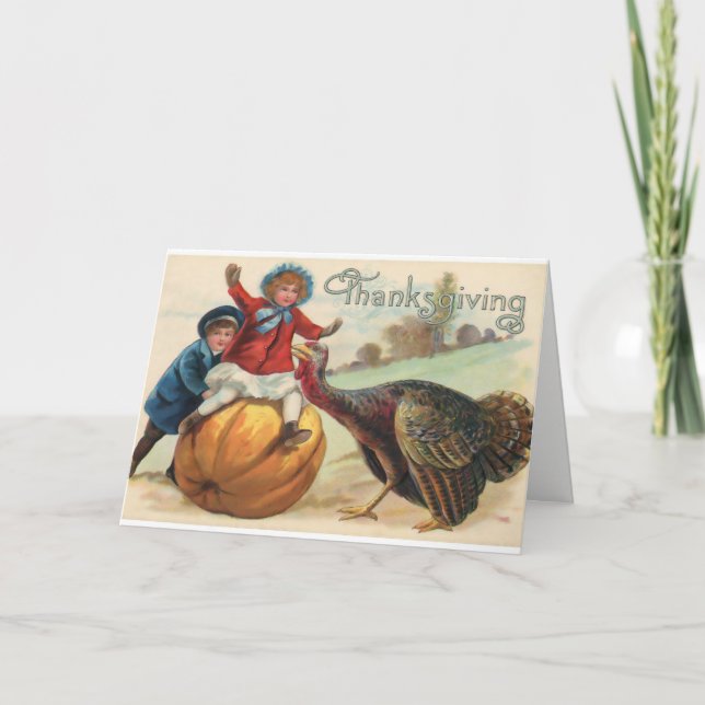 Vintage Thanksgiving Scene. Holiday Card (Front)