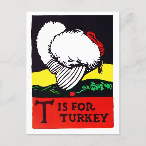 Vintage Thanksgiving T Is For Turkey Retro Postcard