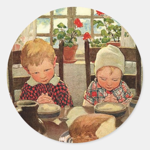 Vintage Thanksgiving, Thankful Children Classic Round Sticker