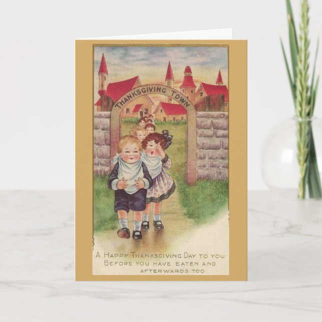 Vintage - Thanksgiving Town, Holiday Card (Front)