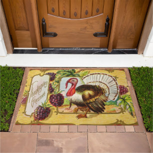 Vintage Thanksgiving Turkey and Blackberries  Doormat
