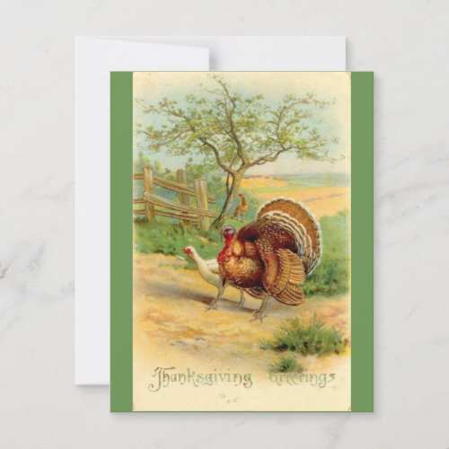 Vintage Thanksgiving Turkey and Chicken In Pasture Card