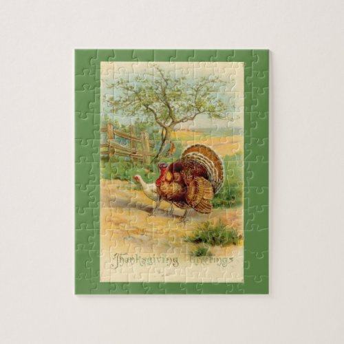 Vintage Thanksgiving Turkey and Chicken In Pasture Jigsaw Puzzle