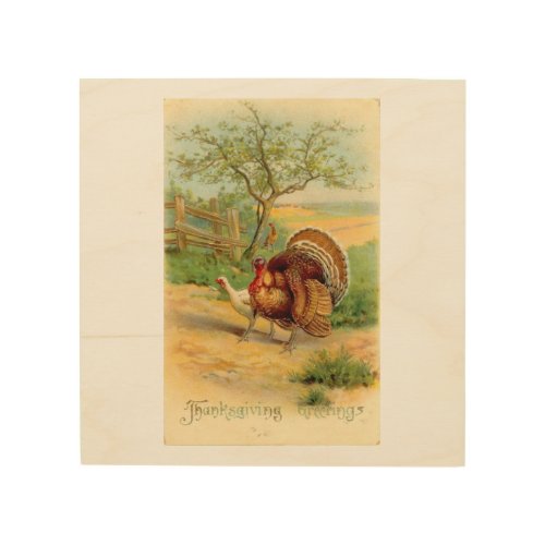 Vintage Thanksgiving Turkey and Chicken In Pasture Wood Wall Art