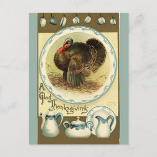 Vintage Thanksgiving Turkey and Dishes Postcard