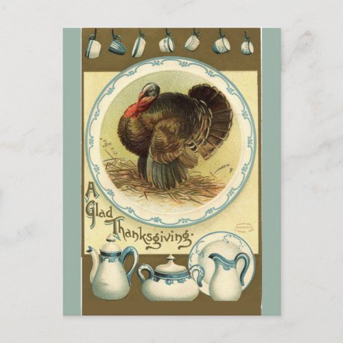 Vintage Thanksgiving Turkey and Dishes Postcard