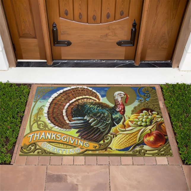 Vintage Thanksgiving Turkey and Fall Harvest  Doormat (Outdoor)