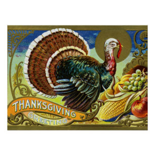 Vintage Thanksgiving Turkey and Fall Harvest  Poster