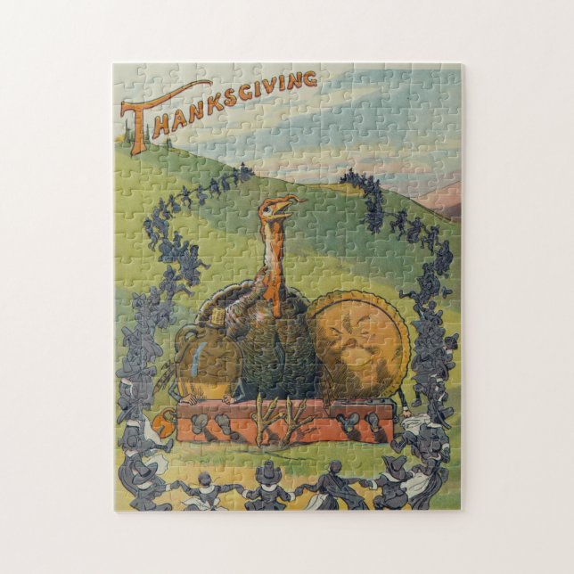 Vintage Thanksgiving Turkey and Feast Celebration Jigsaw Puzzle (Vertical)