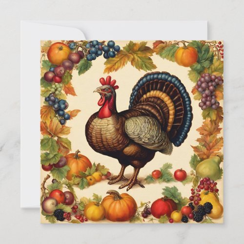 Vintage Thanksgiving Turkey and Fruit Harvest Card